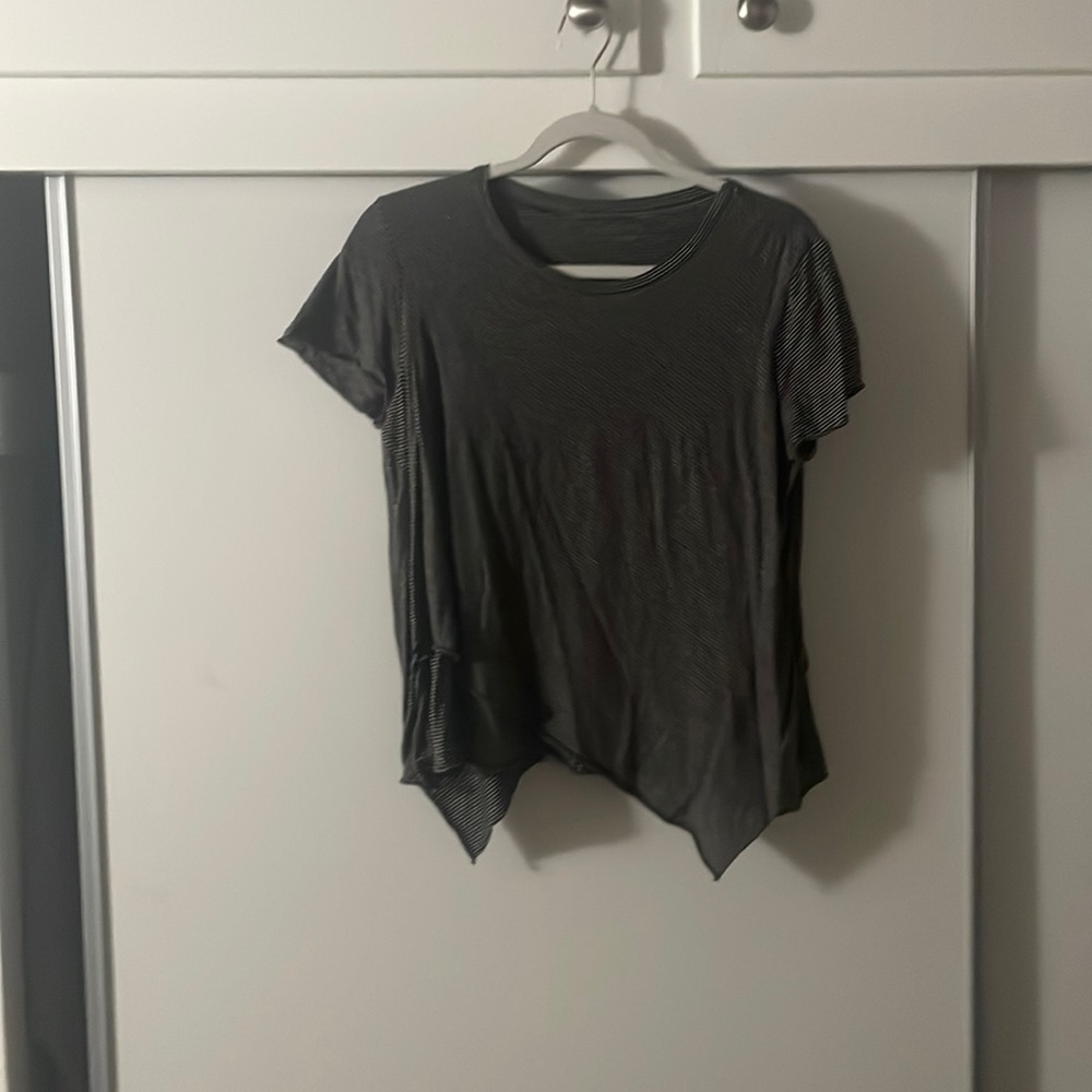All Saints asymmetrical black and white stripe tee, size m